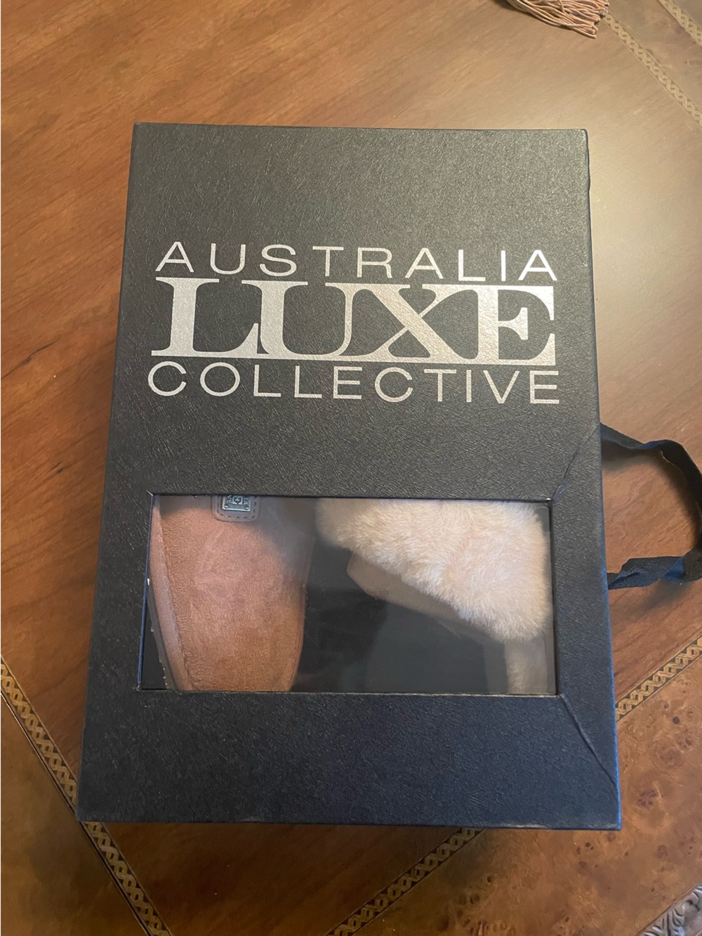 Australia Luxe Collective tan suede slippers with cream shearling